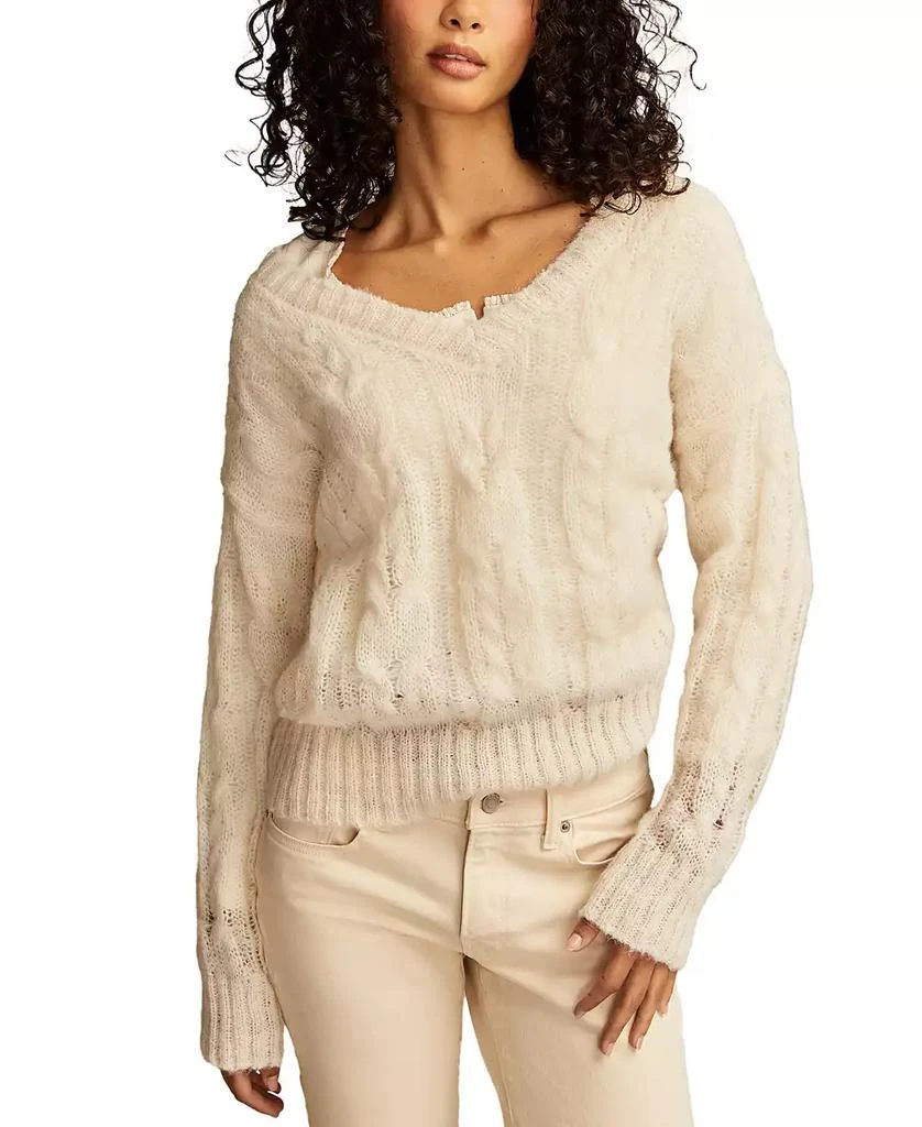 Lucky Brand Women's Cable-Knit Mohair V-Neck Sweater 1