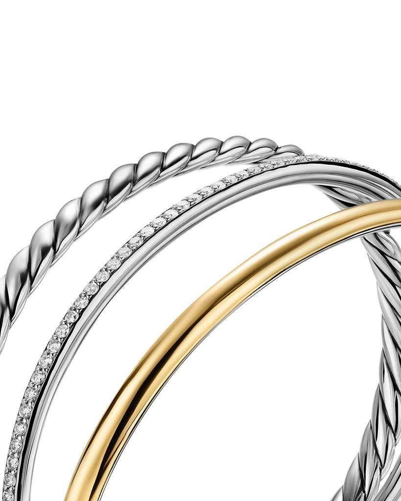 David Yurman DY Mercer Three Row Cuff Bracelet in Sterling Silver with 18K Yellow Gold and Diamonds, 10mm 4
