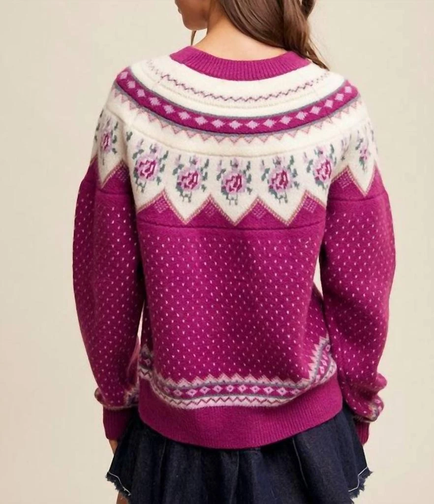 Listicle Vintage Flower Crew Neck Sweater In Plum 3