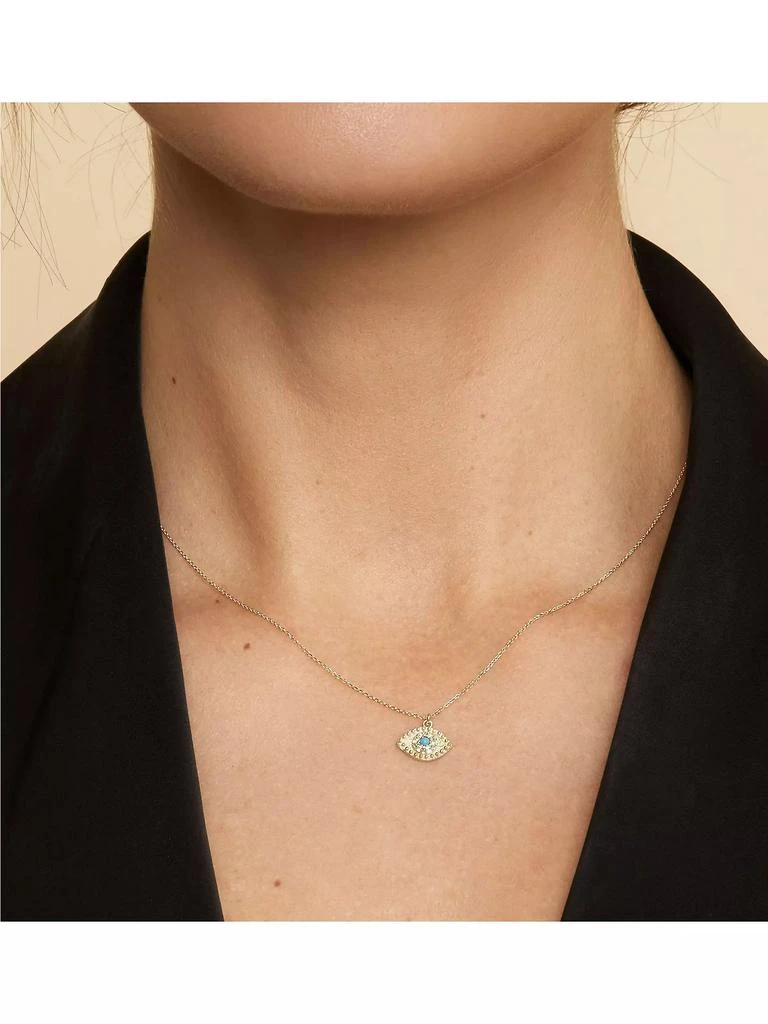 Oradina 14K Yellow Gold, Turquoise Evil Eye Pendant 3