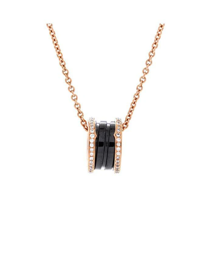 Pre-Owned Bvlgari B.Zero1 Pendant Necklace 18K Rose Gold and Ceramic with Diamonds, 18"