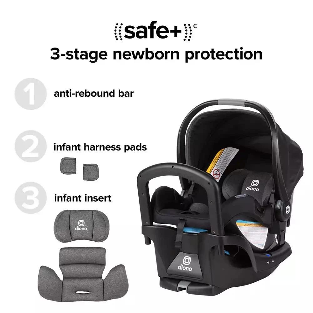 Diono Quantum 4 3-in-1 Travel System with LiteClik30 R SafePlus Infant Car Seat and Base, Gray Slate 2