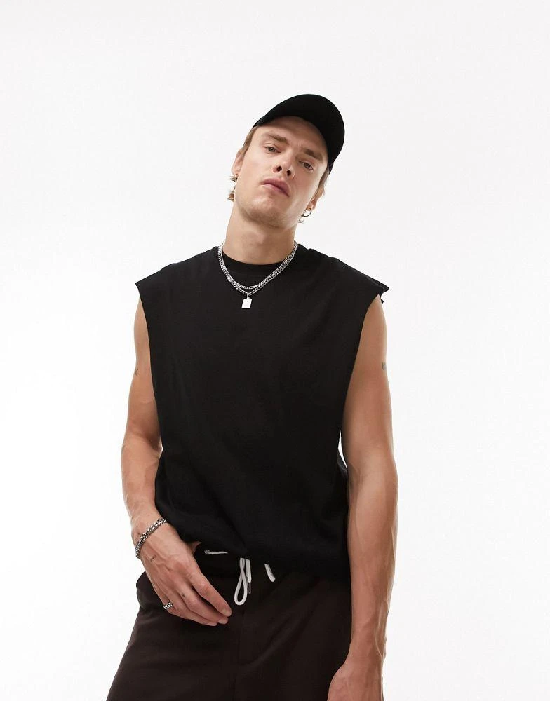 Topman Topman oversized fit sleeveless t-shirt in black 1