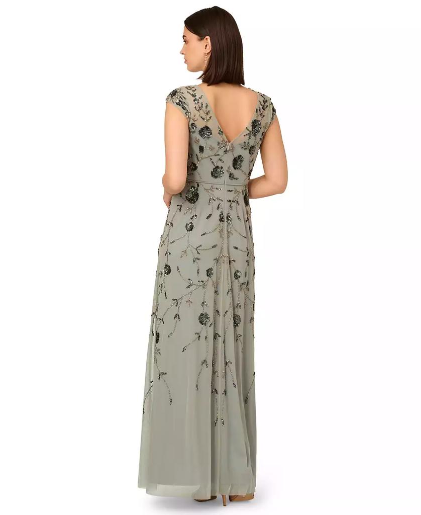 Adrianna Papell Women's V-Neck Beaded Mesh Dress