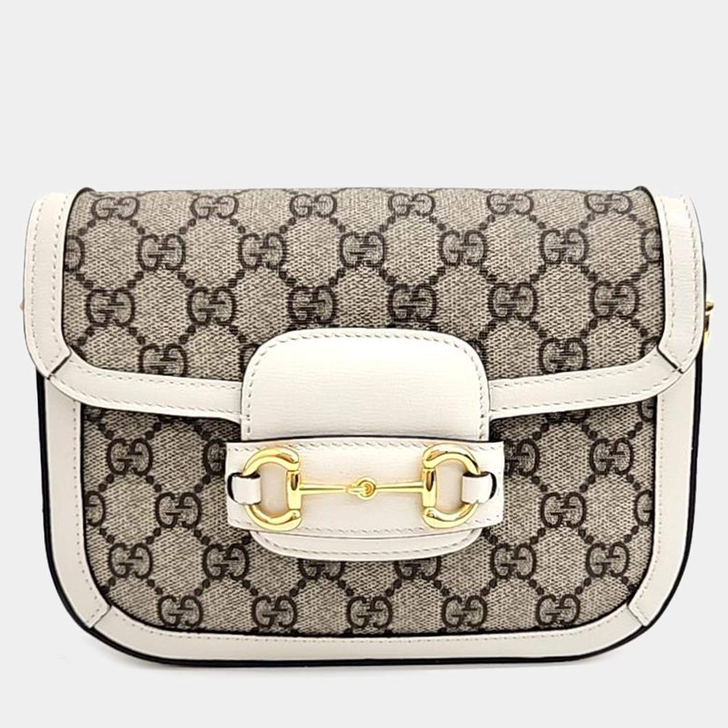Gucci Gucci Beige/Ivory GG Canvas and Leather Horsebit 1955 Mini Bag