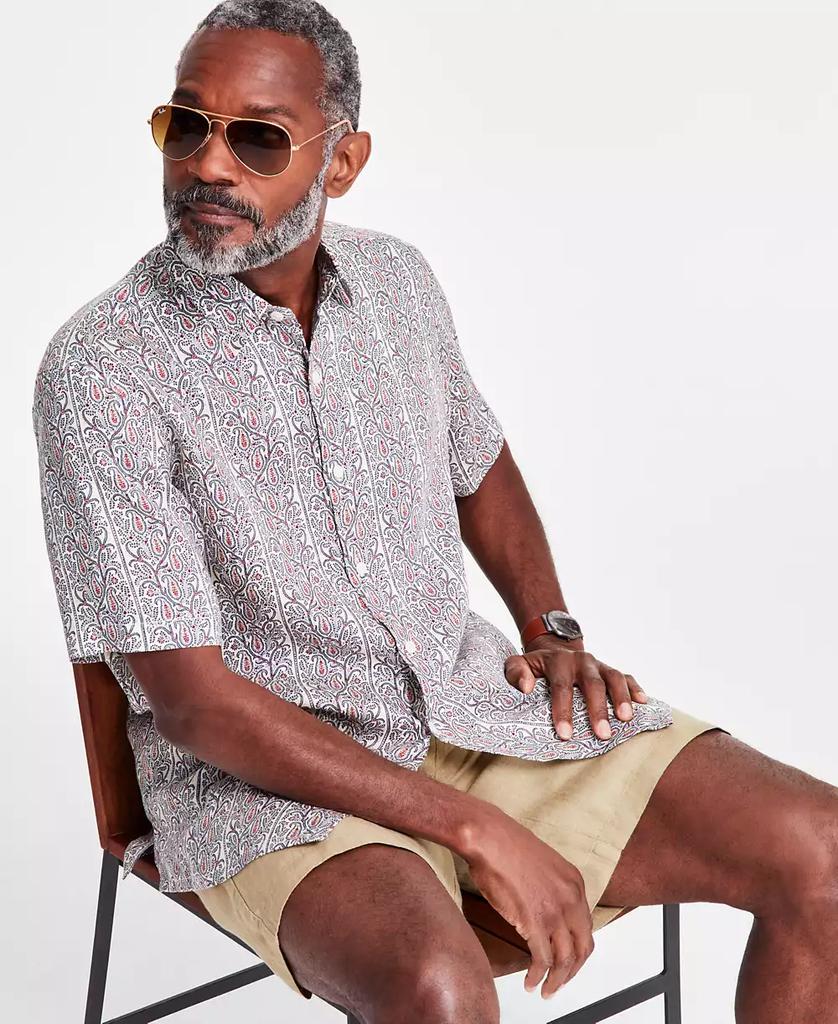 Club Room Men's Linen Paisley-Stripe Short-Sleeve Shirt, Exclusively at Macy's