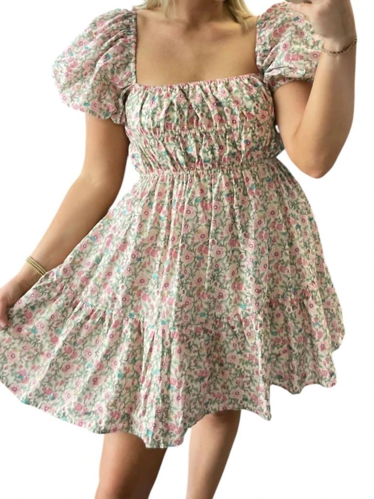 olivaceous pink floral dress Olivaceous Pink V-Neck Ruffle Detail Mini Dress
