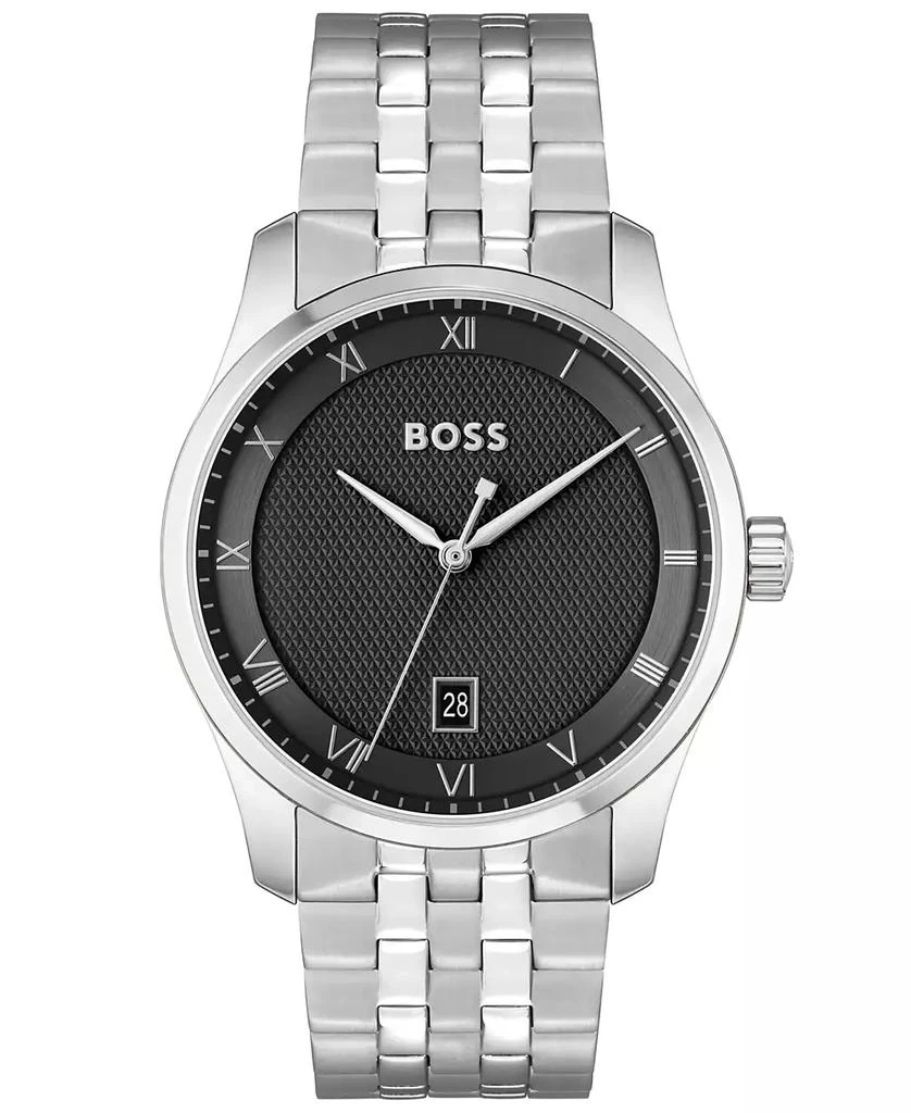Hugo Boss Men's Principle Quartz Basic Calendar Silver-Tone Stainless Steel Watch 41mm 1