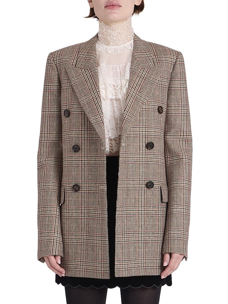 Shop Check Wool-Blend Double-Breasted Blazer on Sale at