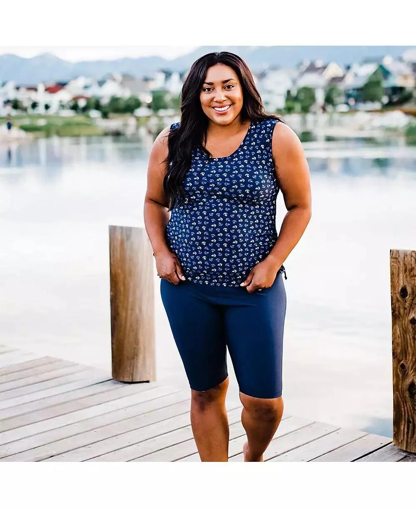 Calypsa Plus Size Maya Tankini Swim Top With Built-in Bra and Navy High Waisted Long Bike Swim Shorts 6