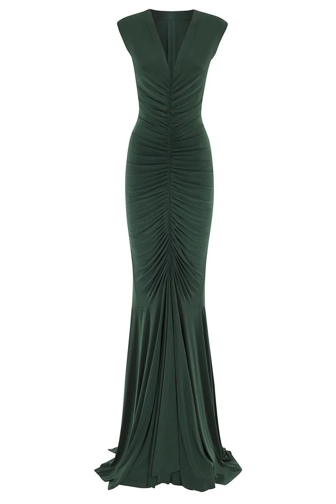 Norma Kamali Norma Kamali Shirred V-Neck Gown Dress