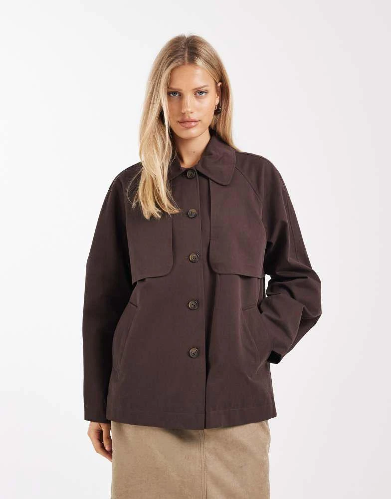 Object Object premium peter pan collar short trench coat in chocolate