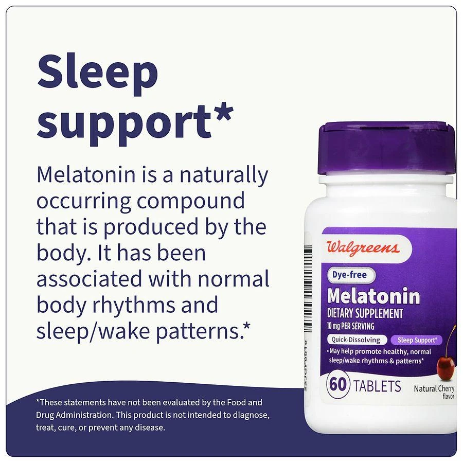 Walgreens Dye Free Melatonin 10 mg Quick-Dissolving Tablets (60 days) Natural Cherry 6