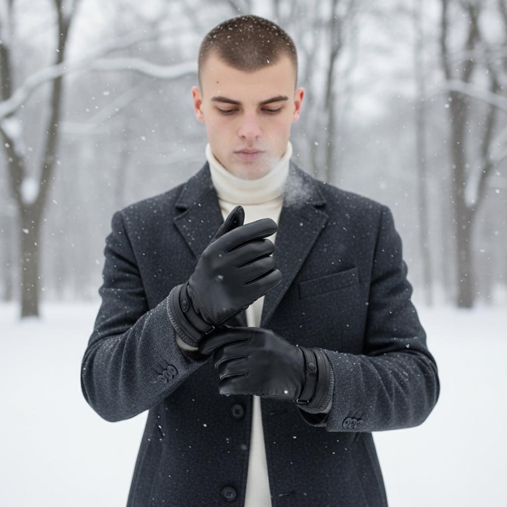 Infinity Leather Men’s Black Italian Leather Warm Wool Lining Winter Bike Riding Driving Casual Gloves