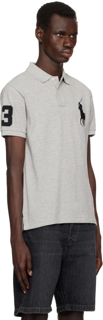Ralph Lauren Gray Custom Slim Fit Big Pony Mesh Polo