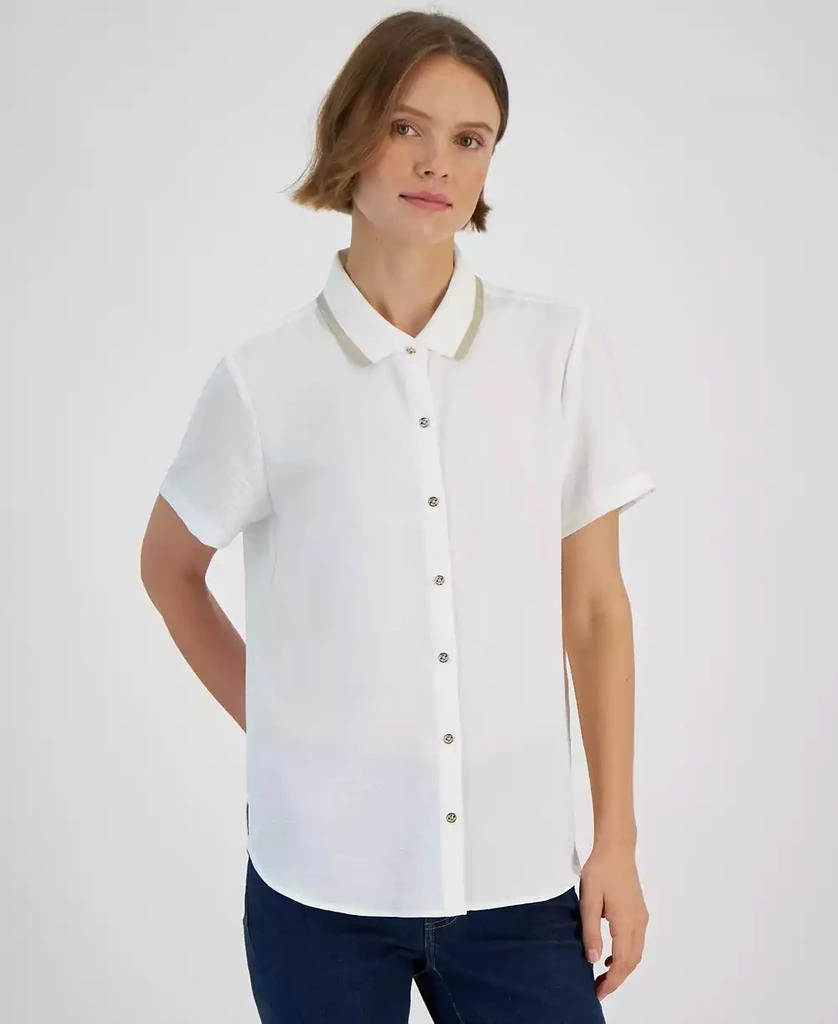 Tommy Hilfiger Women's Contrast-Collar Short-Sleeve Shirt 1