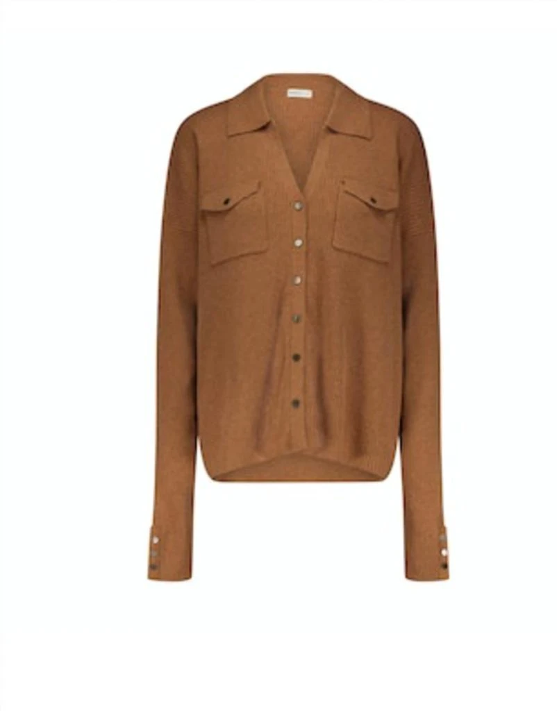 Minnie Rose Ribbed Top With Pockets In Dark Vicuna 1