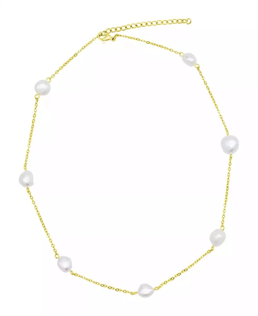 ADORNIA Tarnish Resistant 14K Gold-Plated Adjustable Station Cultured Freshwater Pearl Necklace 1