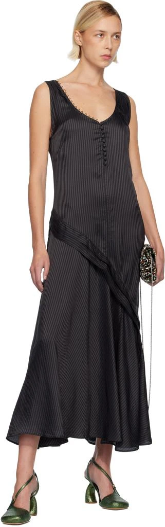 Dries Van Noten Gray Striped Midi Dress 4