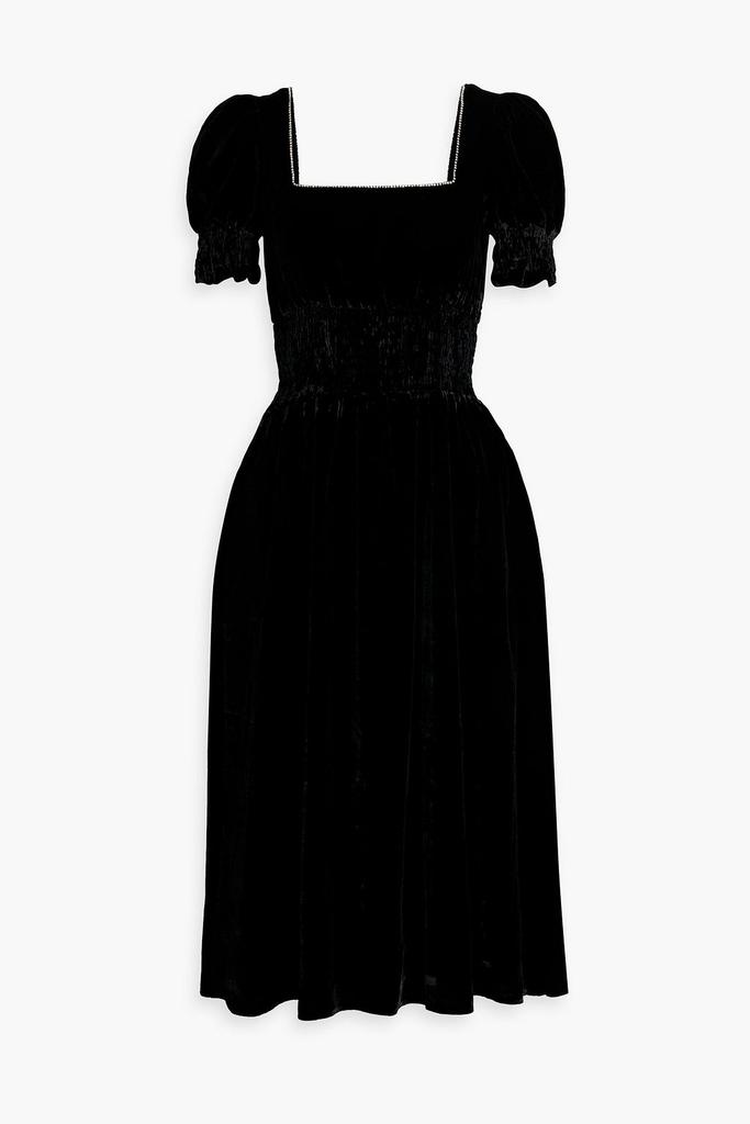 HVN Holland shirred crystal-embellished velvet midi dress