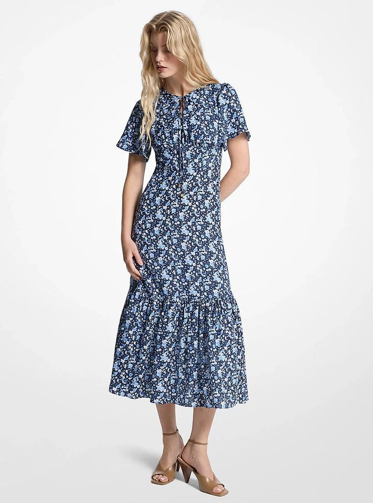 Michael Kors Floral Print Viscose and Silk Blend Midi Dress