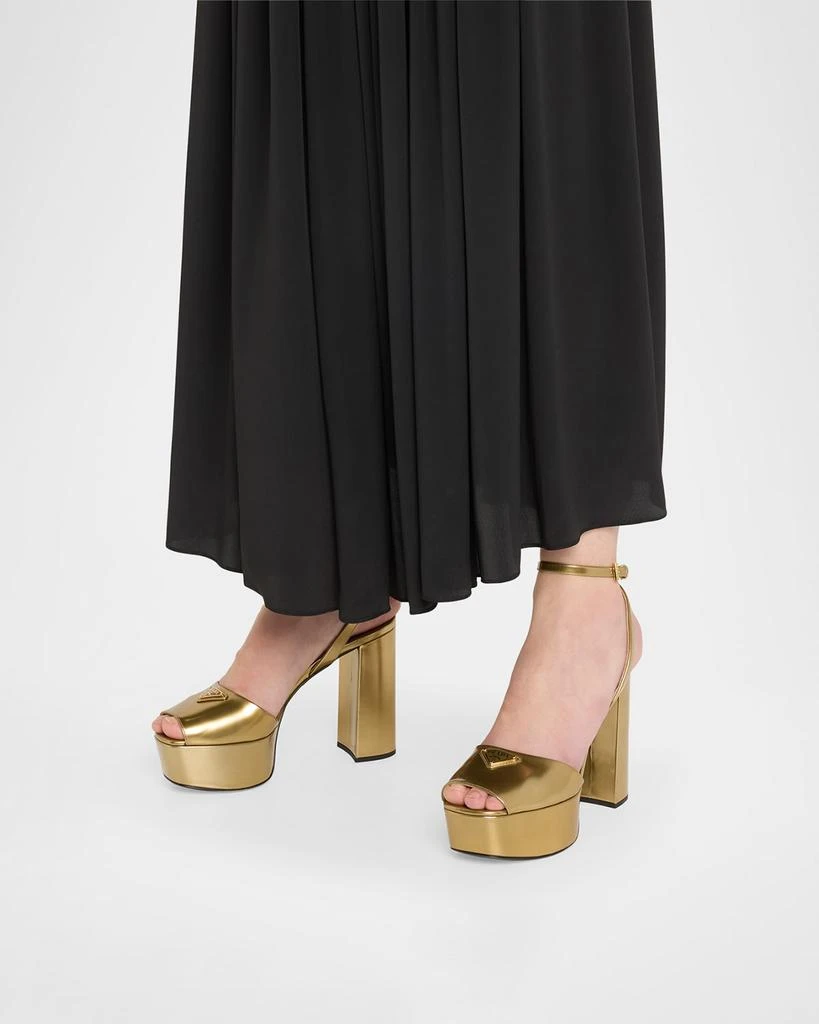 Prada Metallic Leather Ankle-Strap Platform Sandals 2