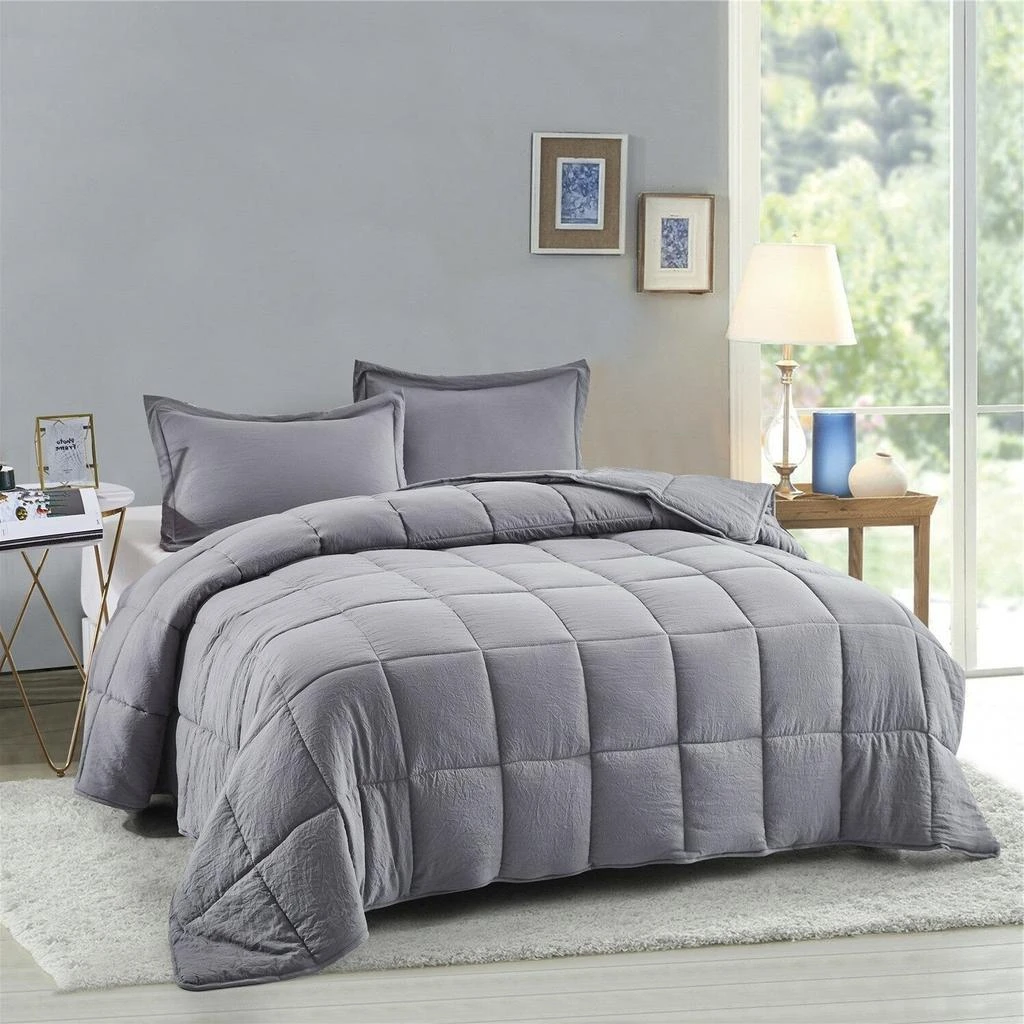 Hivvago King Size Grey 3 Piece Microfiber Reversible Comforter Set 2