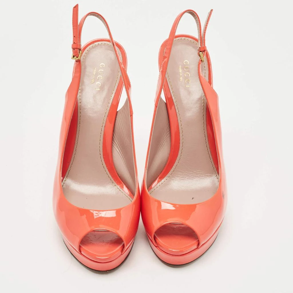Gucci Gucci Orange Patent Leather Peep Toe Platform Pumps Size 39 3