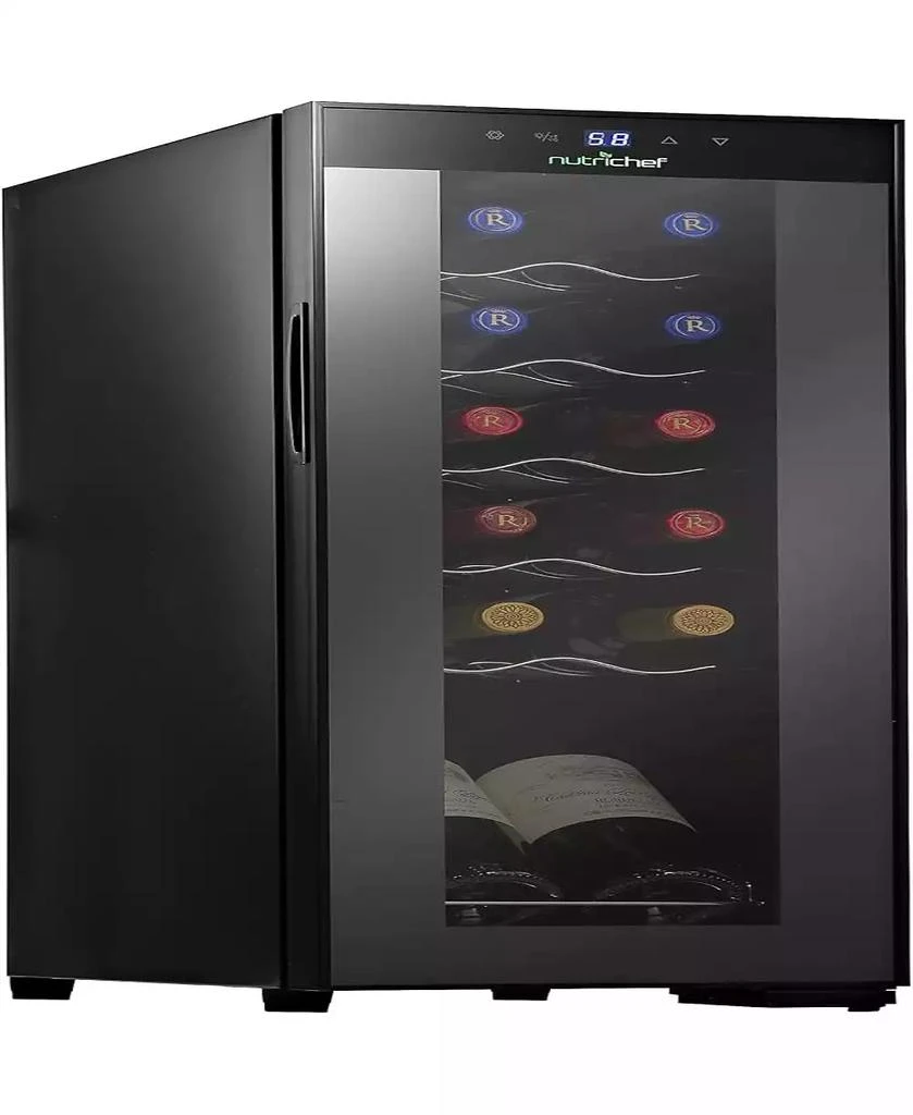 NutriChef Home Wine Cooler Fridge - Smart Wine Cooler Chilling Refrigerator with Digital Touchscreen Control, Adjustable Temp (12 Bottle Storage Capacity)
