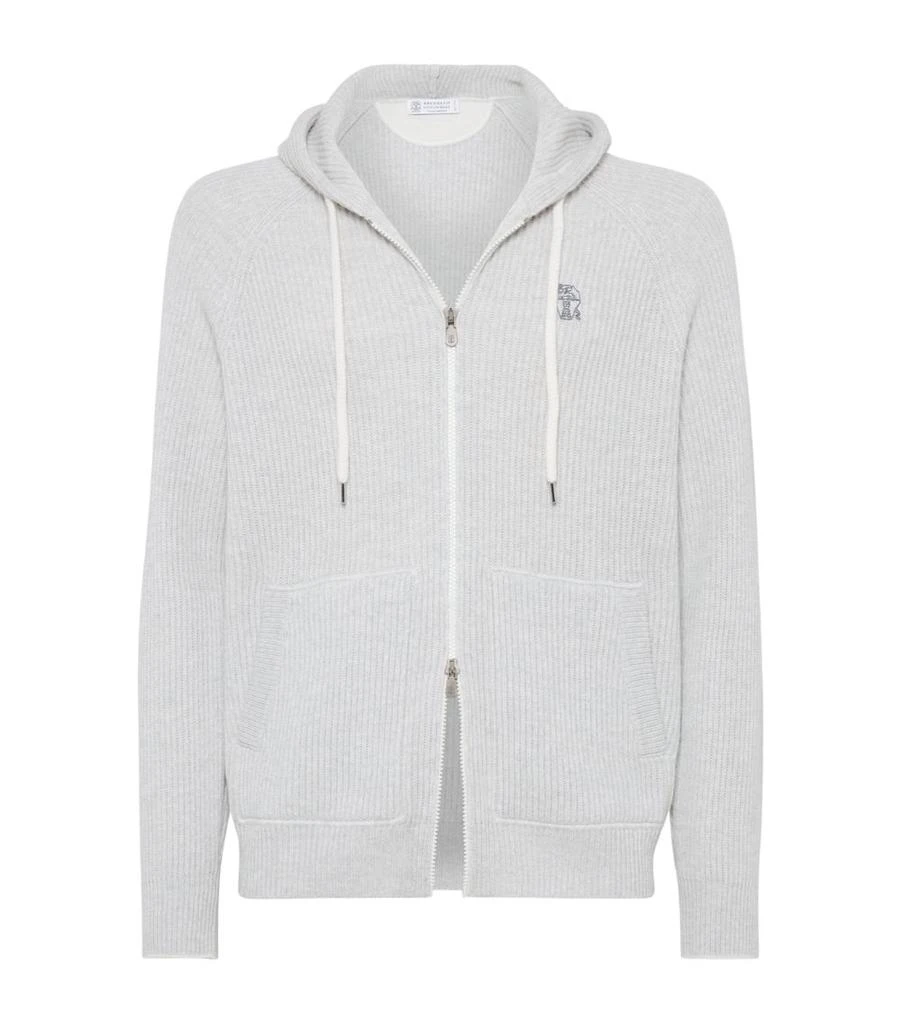 Brunello Cucinelli Cashmere Rib-Knit Hooded Cardigan 1
