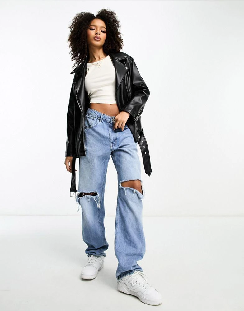 ASOS ASOS DESIGN longline oversized faux leather biker jacket in black 2