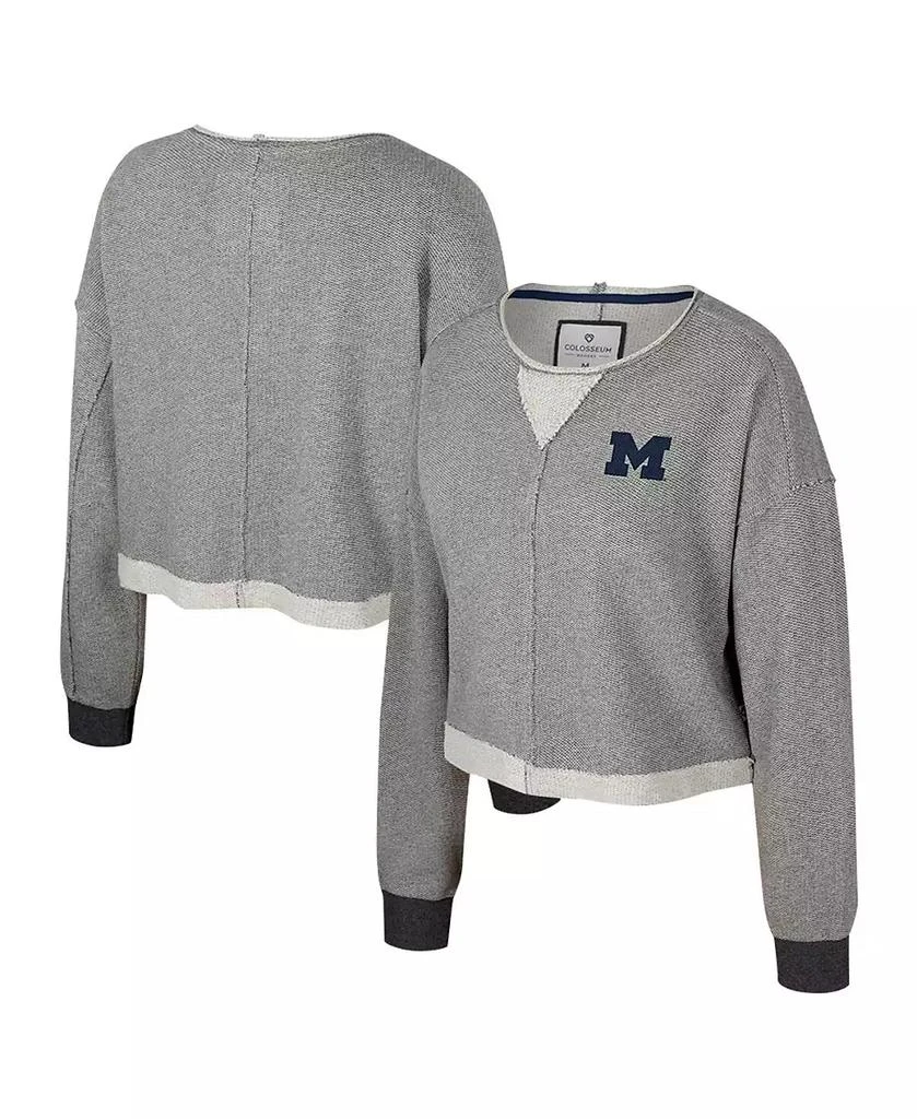 Colosseum Women's Charcoal Michigan Wolverines Magnum Scoop Neck Cropped Pullover Sweatshirt 1