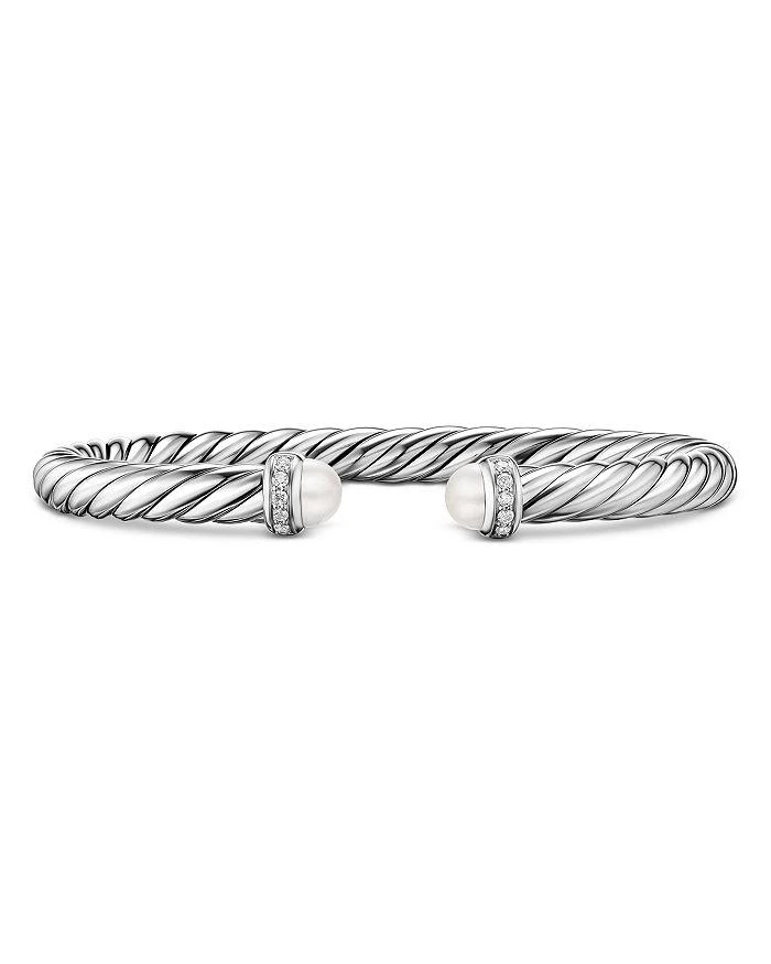 David Yurman Cable Flex® Bracelet in Sterling Silver with Pearls and Diamonds, 6mm