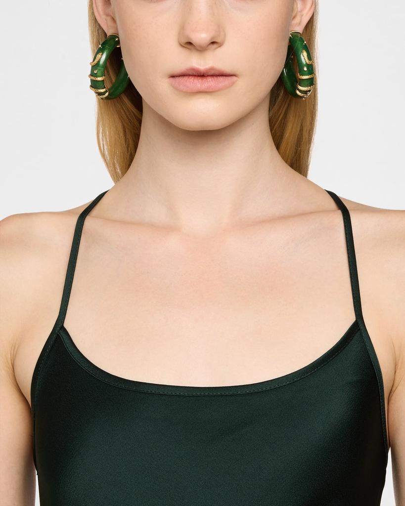 Silvia Furmanovich Green-Lacquered Marquetry Hoop Earrings with Diamonds and Emeralds