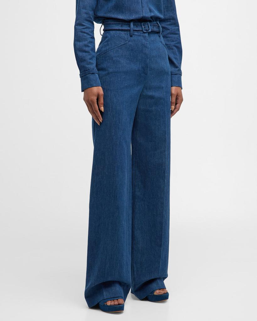 Gabriela Hearst Norman Belted Denim Wide-Leg Pants