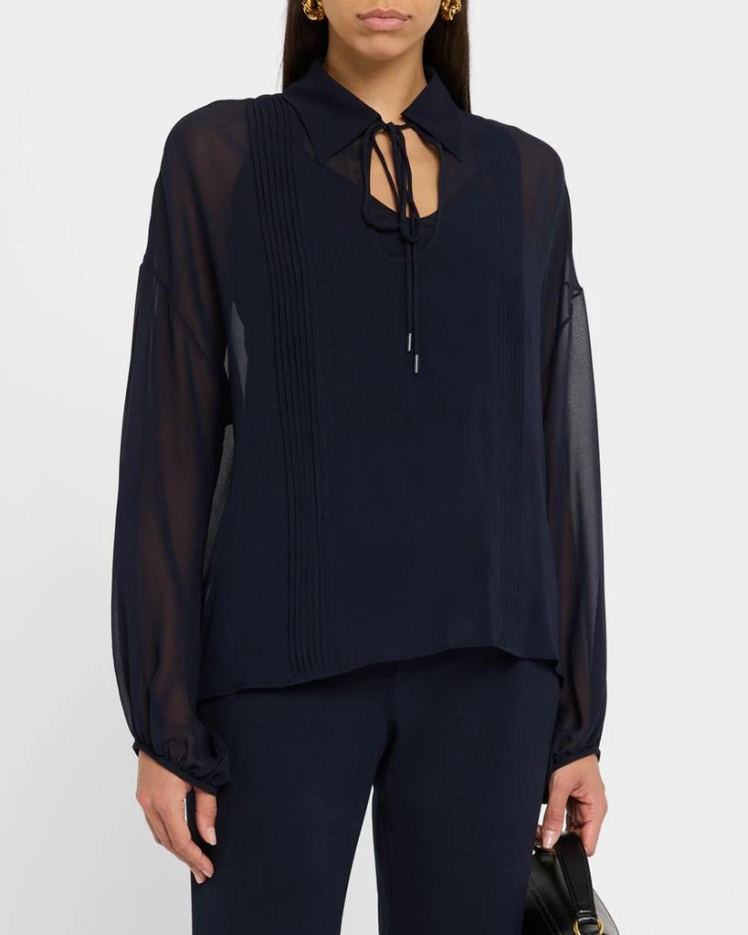 Max Mara Valdai Sheer Blouson-Sleeve Pintuck Blouse 4