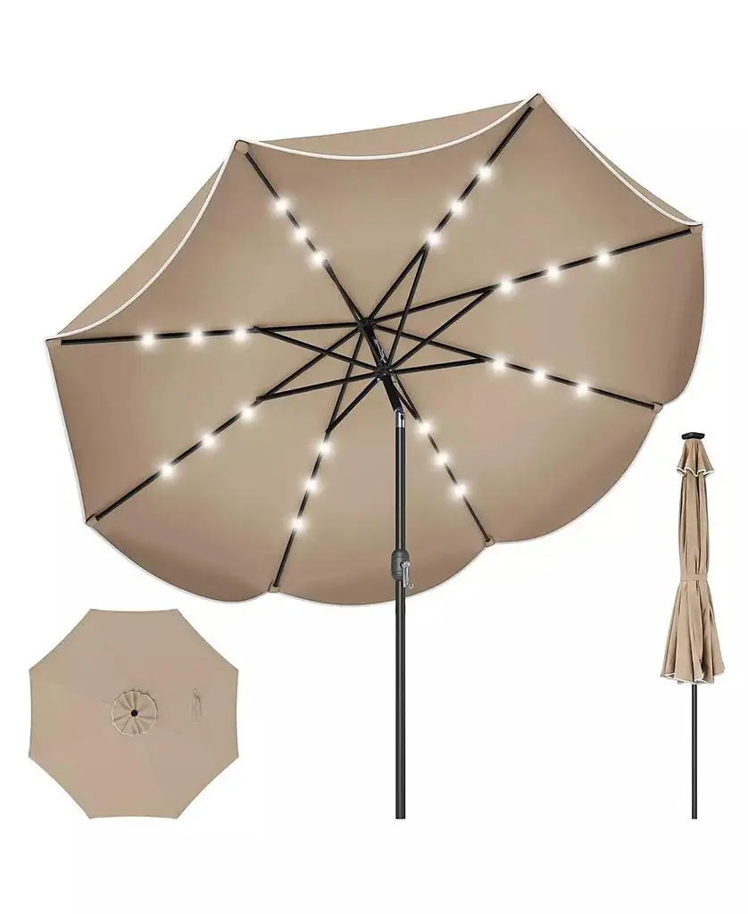 Gymax 9 FT Scalloped Solar Patio Umbrella Market Table Umbrella w/ 24 LED Lights