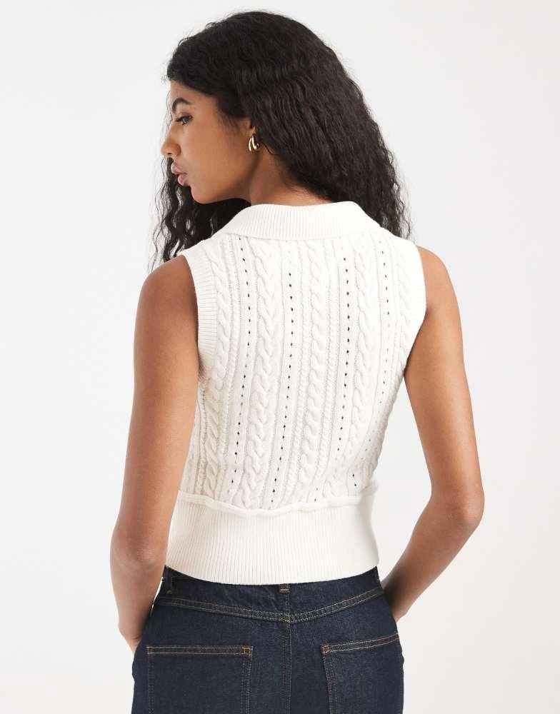 Tommy Hilfiger Tommy Jeans cable knit sleeveless polo shirt in cream 3