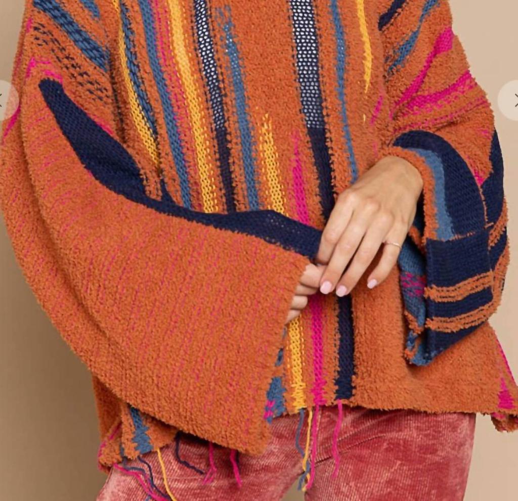 Pol Oversized Colorful Fringe Sweater in Multi