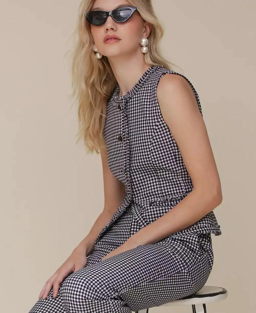 Avec Les Filles Women's Checked Fringed Cutaway Vest 7