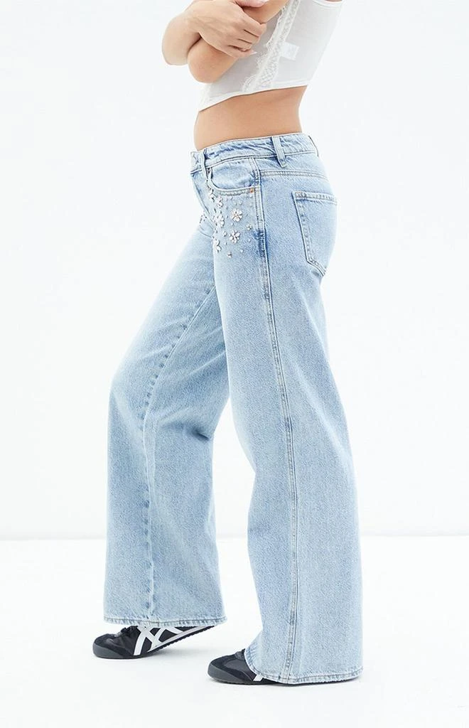 PacSun Casey Light Indigo Rhinestone Low Rise Baggy Jeans 4