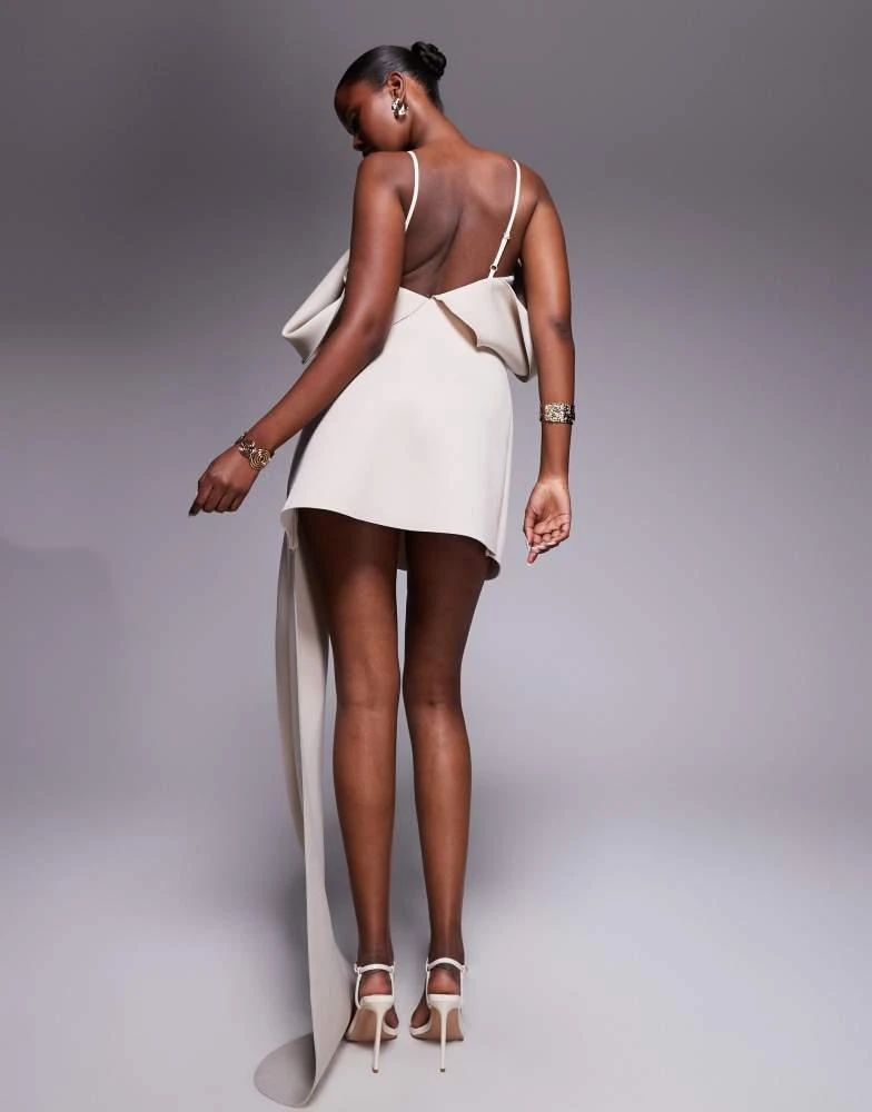 ASOS ASOS DESIGN minimal fan detail mini dress with train in stone 3