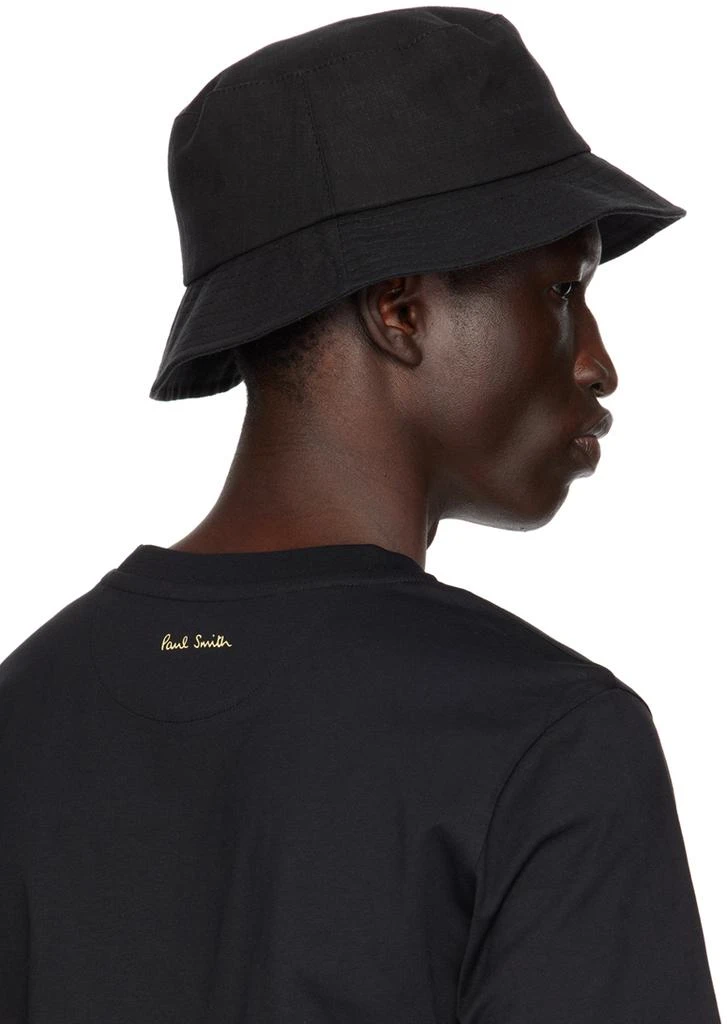 Paul Smith Black Linen Signature Stripe Trim Bucket Hat 3