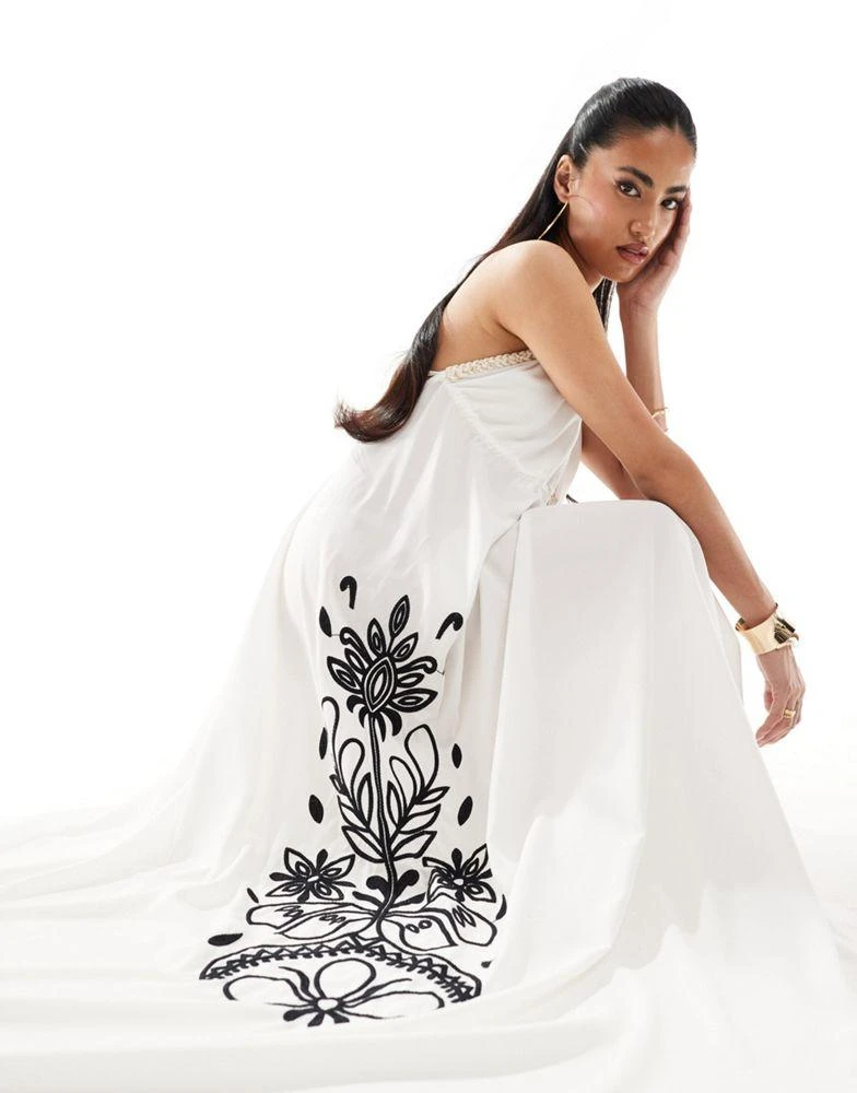 River Island River Island embroidered hanky hem maxi beach dress in cream 4