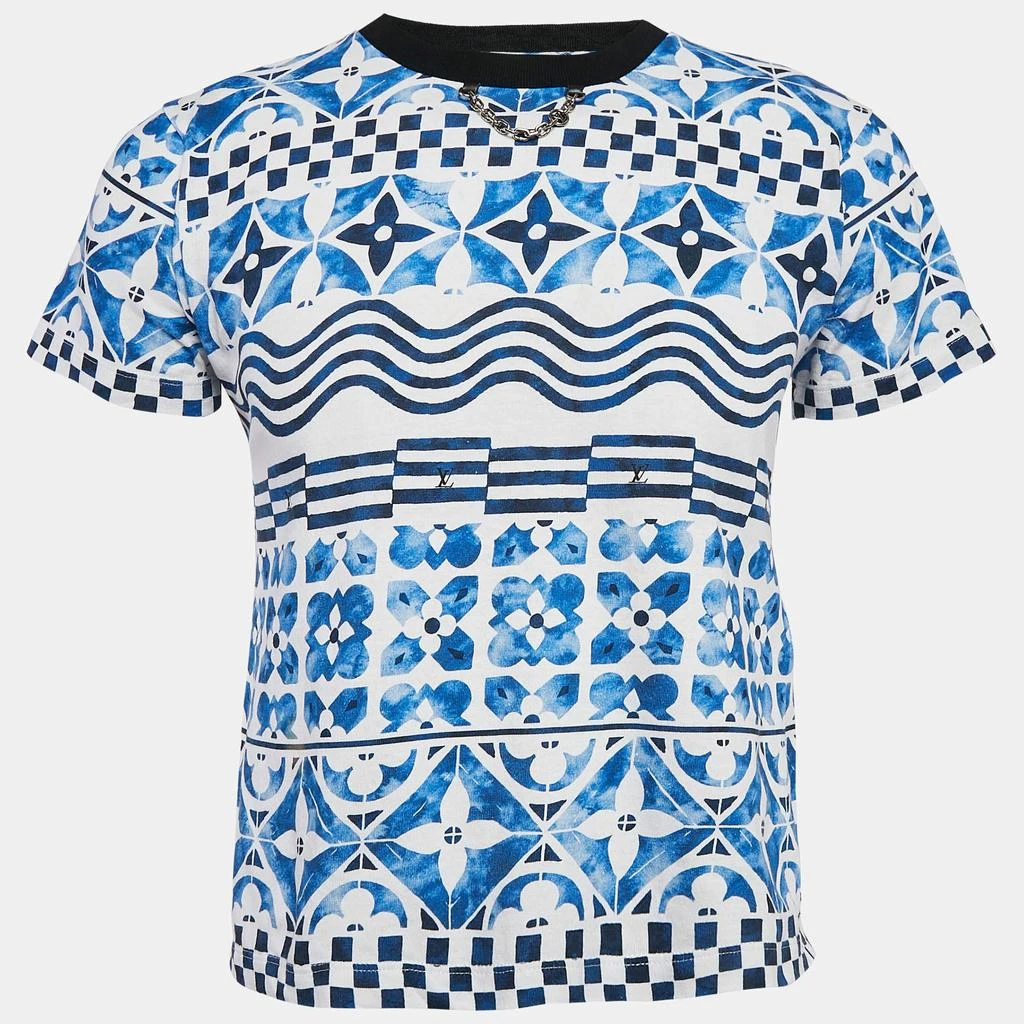 Louis Vuitton Louis Vuitton Blue Mix Monogram Print Cotton Crew Neck T-Shirt S 1