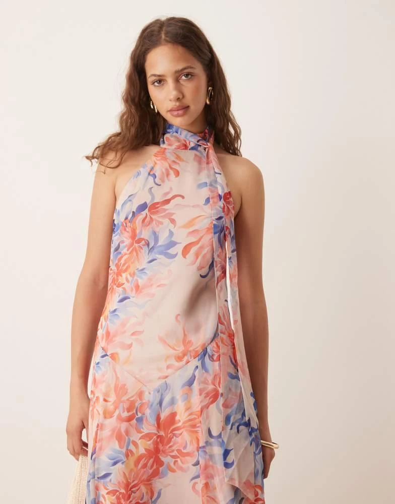 Shop ASOS DESIGN chiffon halter dropped waist maxi dress in pink blue floral  on Sale at BeyondStyle  Get 60% Off ASOS DESIGN chiffon halter dropped  waist maxi dress in pink blue