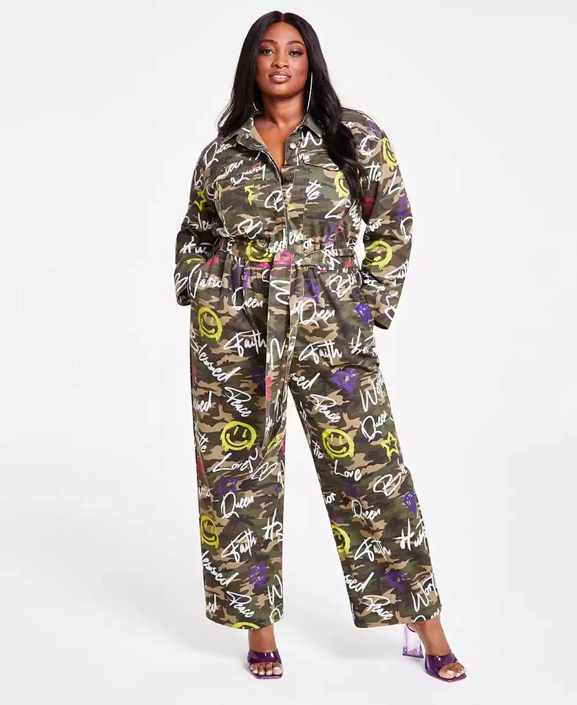 Nina Parker Trendy Plus Size Cotton Twill Camouflage Jumpsuit 1