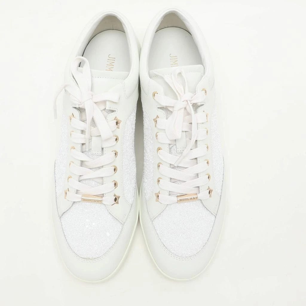 Jimmy Choo Jimmy Choo White Glitter and Leather Miami Low Top Sneakers Size 43 3