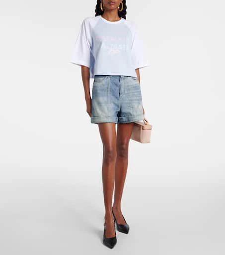 Balmain Patterned denim shorts 2