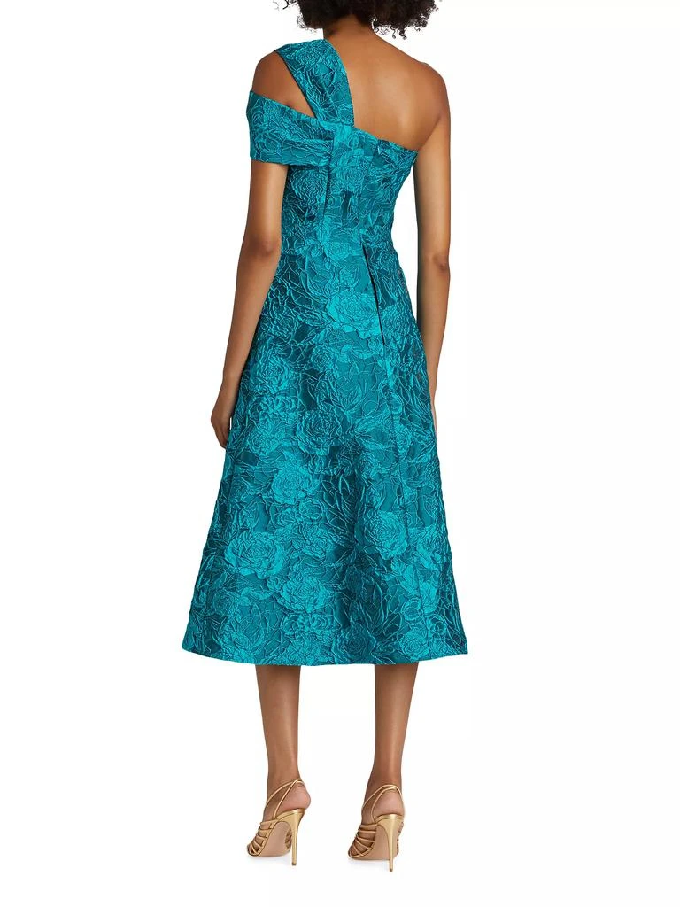 Teri Jon Floral Jacquard One-Shoulder A-Line Midi-Dress 5